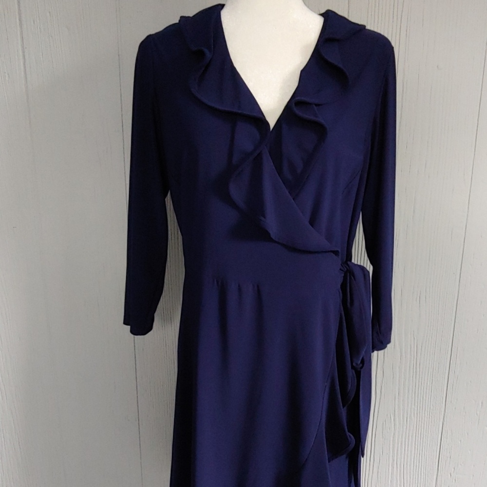 Tiana B Ruffled Wrap Dress Navy Blue